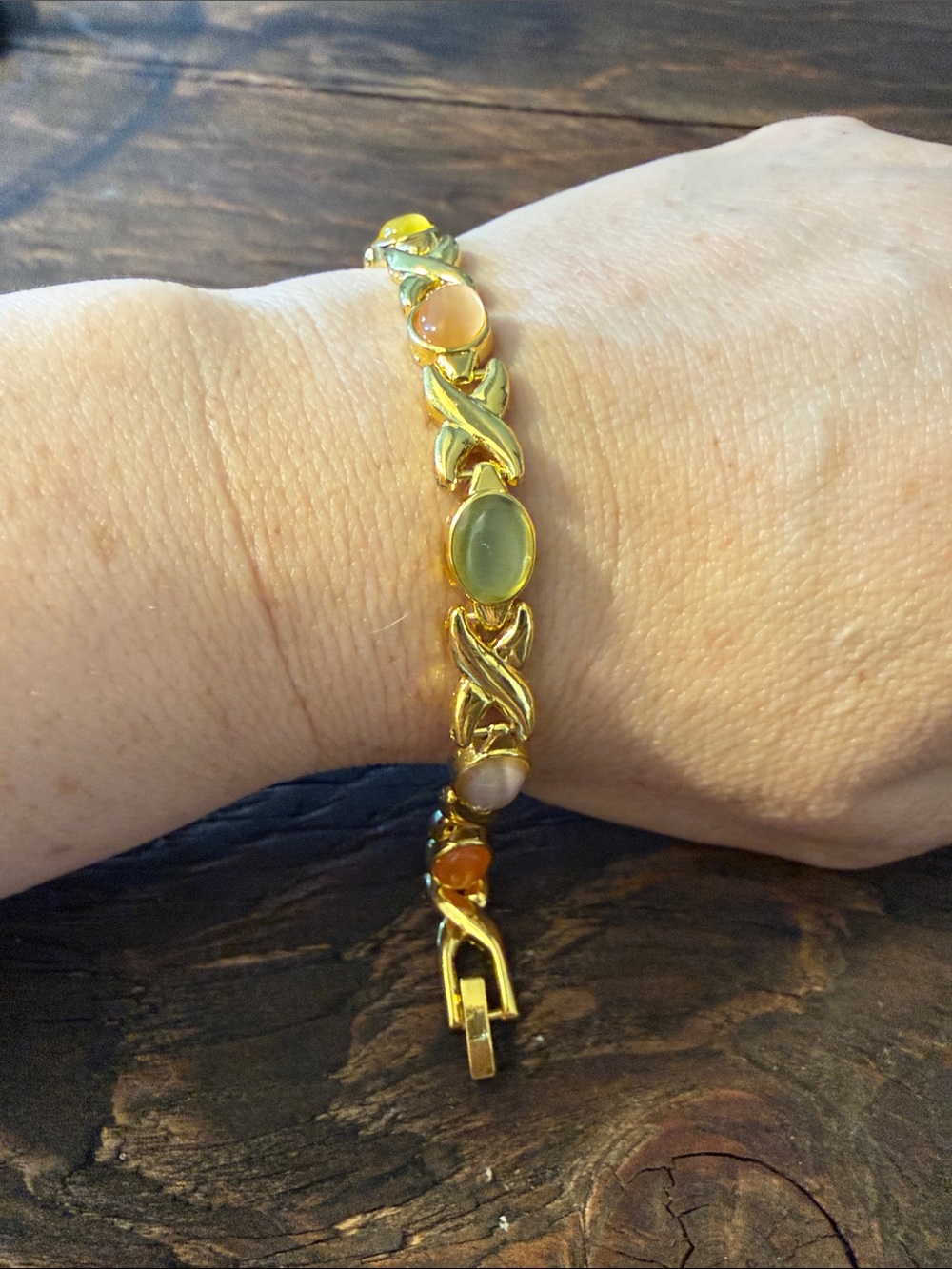 Gold Plated Magnetic Multicolor Cat Eye Stone Link Bracelet - Women